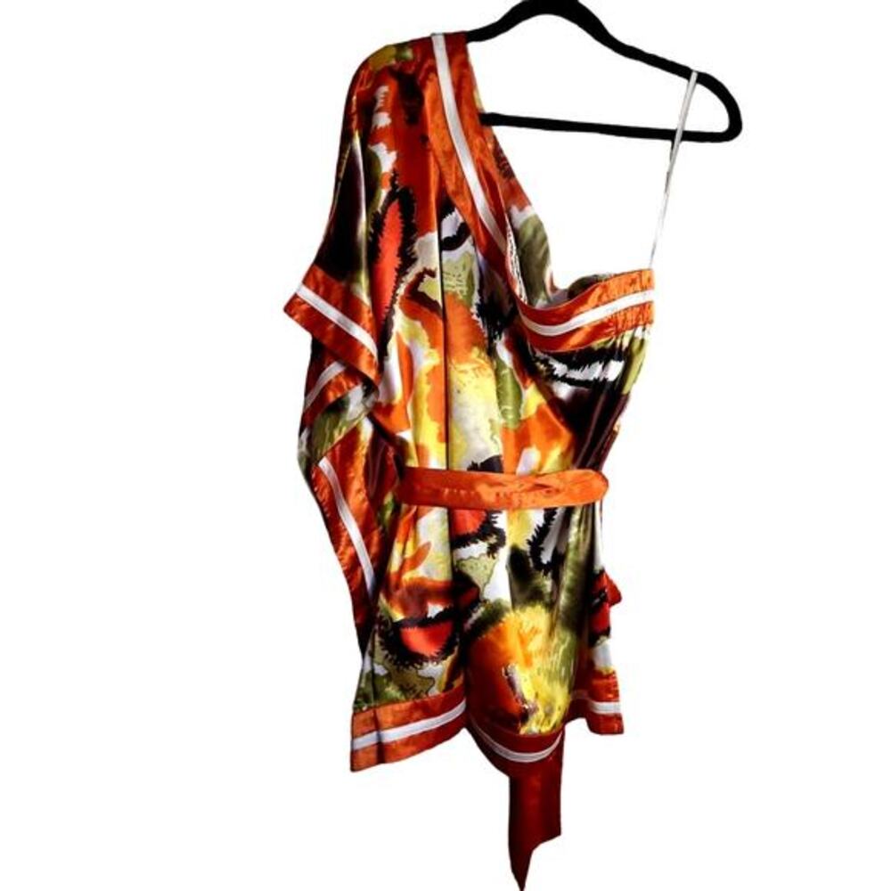 Ashley‎ Stewart Asymetric Camisole Top Women 14 Orange Satin One Sholder Y2K - Picture 5 of 5